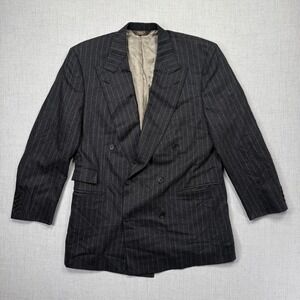 Paul Stuart Double Breasted Jacket Gray Pinstripe Wool Lined Peak Lapel 42 Chest